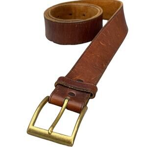 Vintage Western Patina Brown Leather Brass Buckle 1.5" Wide Belt Men 34"